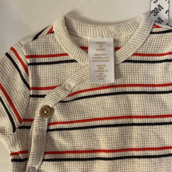 Ever& Ever Waffle Footie Cream, Red & Blue, Size Newborn with Snap Closure - Picture 4 of 9